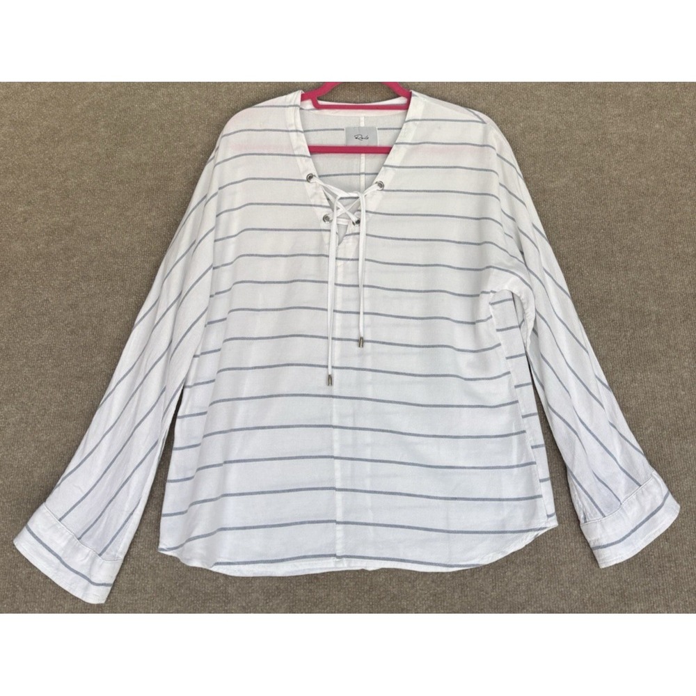 Rails Women's Shirt Medium Lily Positano Lace Up Striped Long Sleeve Boho GUC